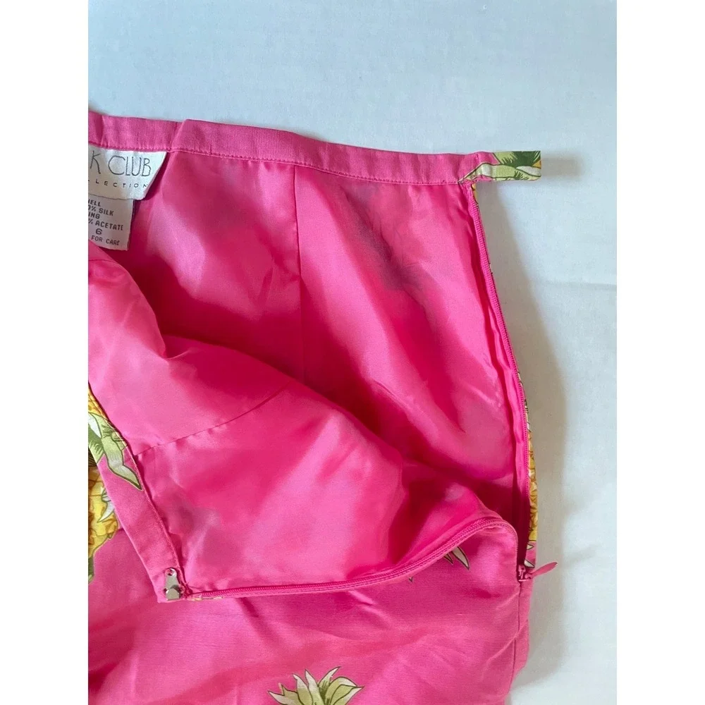Pink Pineapple Print Silk Pants Tropical Vintage‎ Y2K Resort Wide Leg Size 6